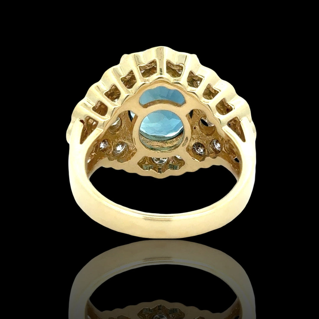 Oval Sapphire, Diamond and 18K Yellow Gold Ring