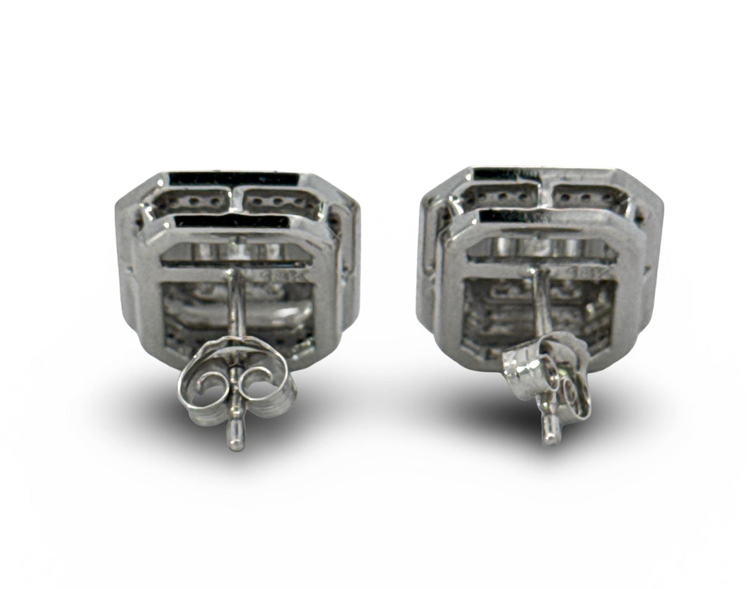 Modern Diamond and Black Enamel 14Kt White Gold Earrings