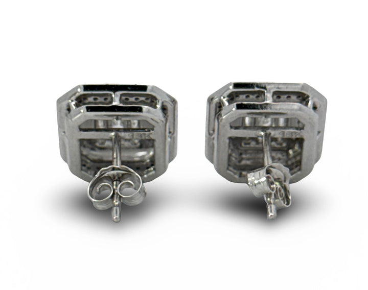Modern Diamond and Black Enamel 14Kt White Gold Earrings