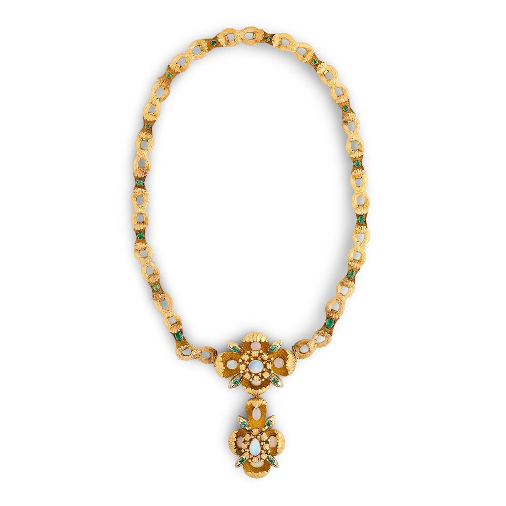 Victorian 1880's Emerald, Opal Suite in Original Box - Necklace, Pendant, Bracelet and Earrings 14Kt Yellow Gold