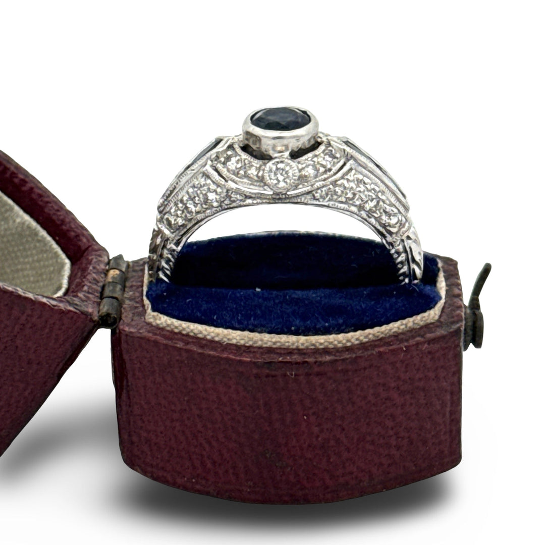 Art Deco Style Diamond and Sapphire Platinum Ring