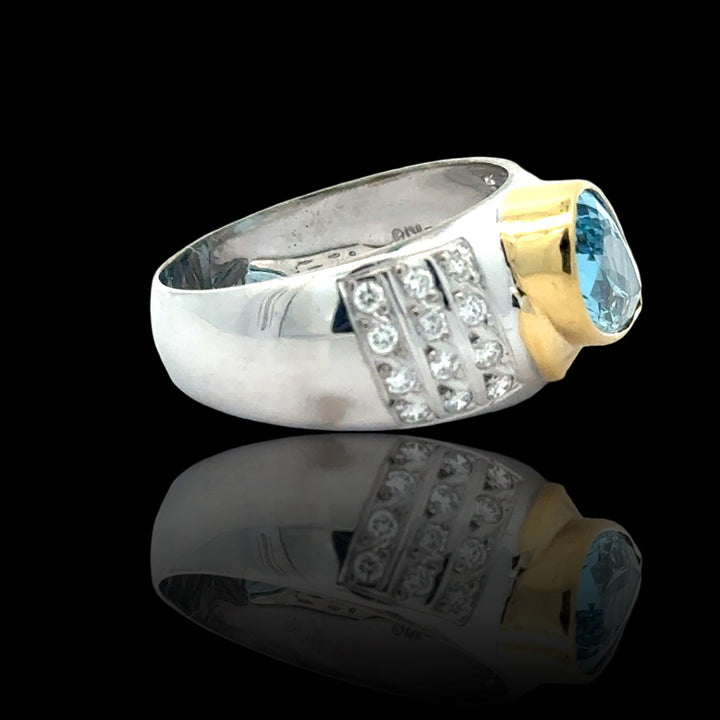 Aquamarine and Diamond Platinum 18K Yellow Gold Ring
