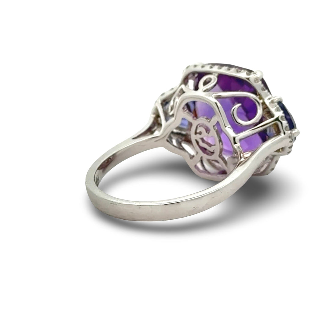 Effy Amethyst and Iolite 14K White Gold 3-Stone Ring