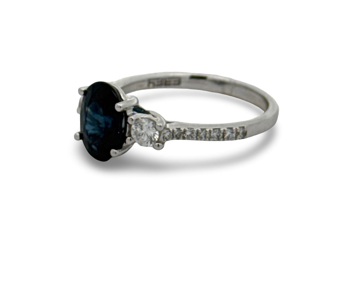 Effy Sapphire, Diamond and 14K White Gold 3-Stone Ring