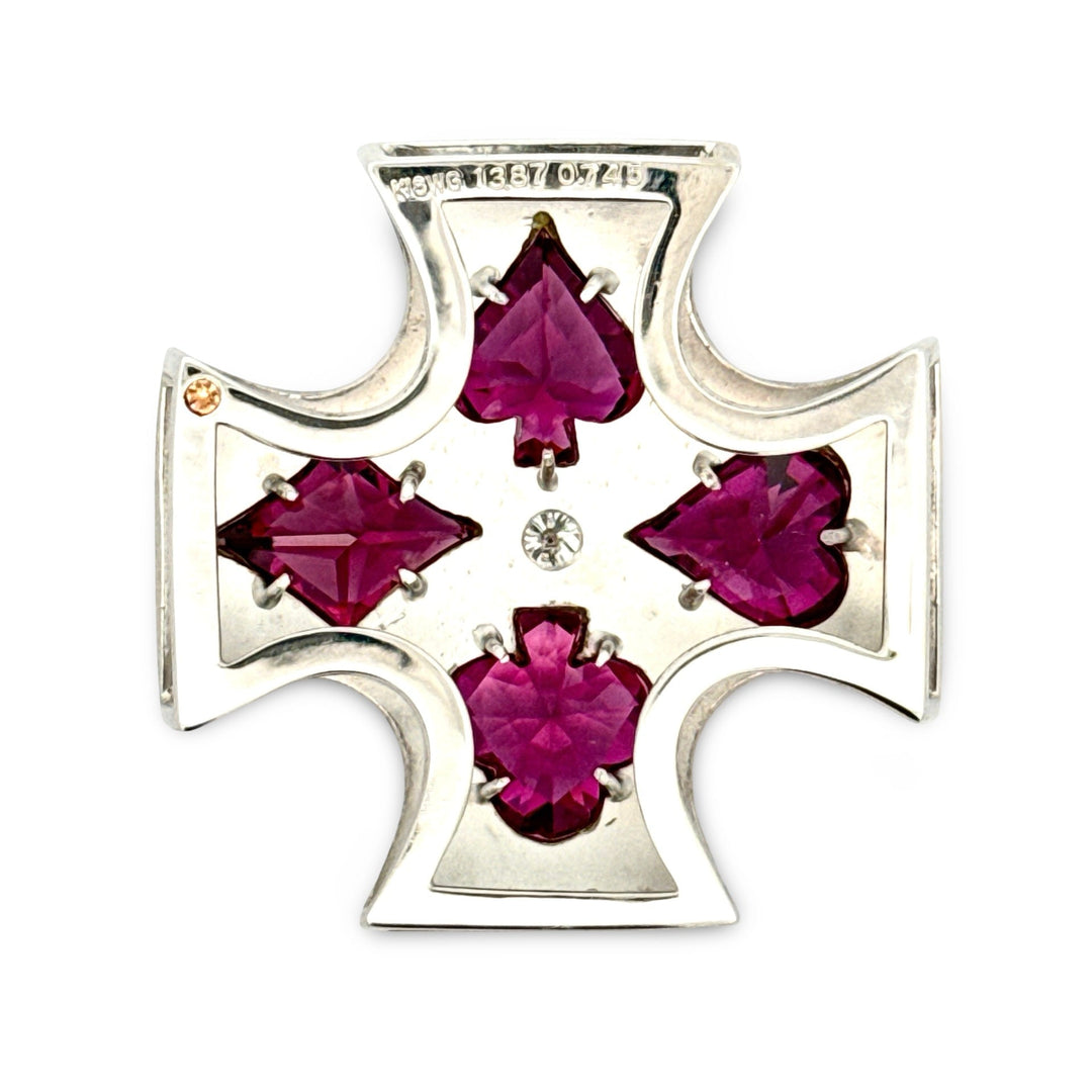 Custom Made Garnet and Diamond 18K White Gold Playing Card Suit Pendant
