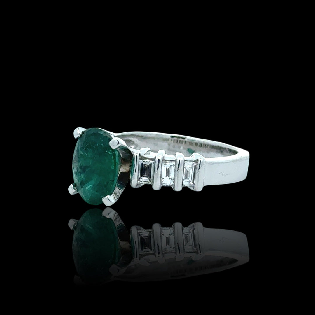 Oval Emerald and Diamond Platinum Ring