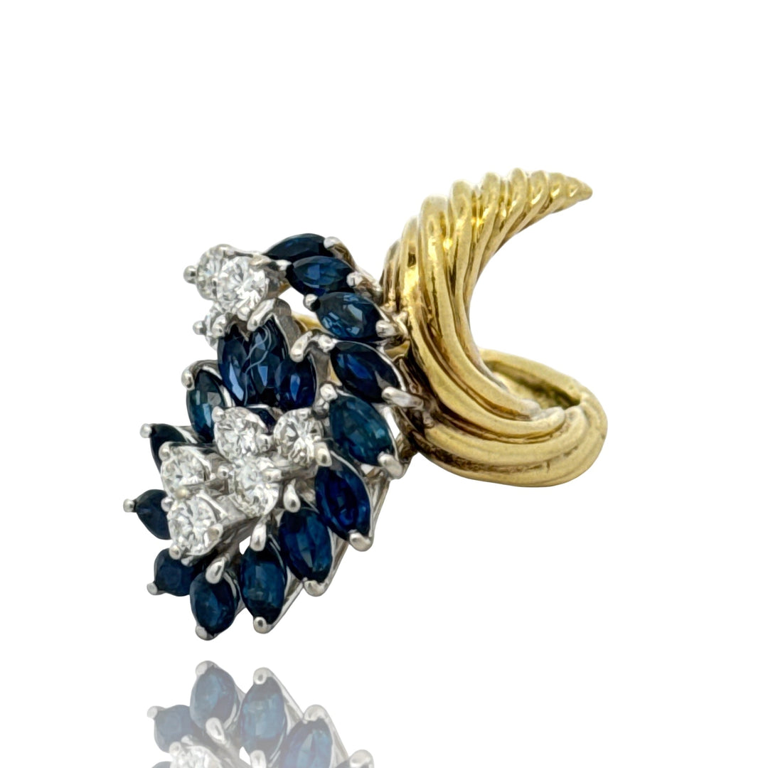 Vintage Diamond and Sapphire Freeform 14k Yellow and White Gold Ring