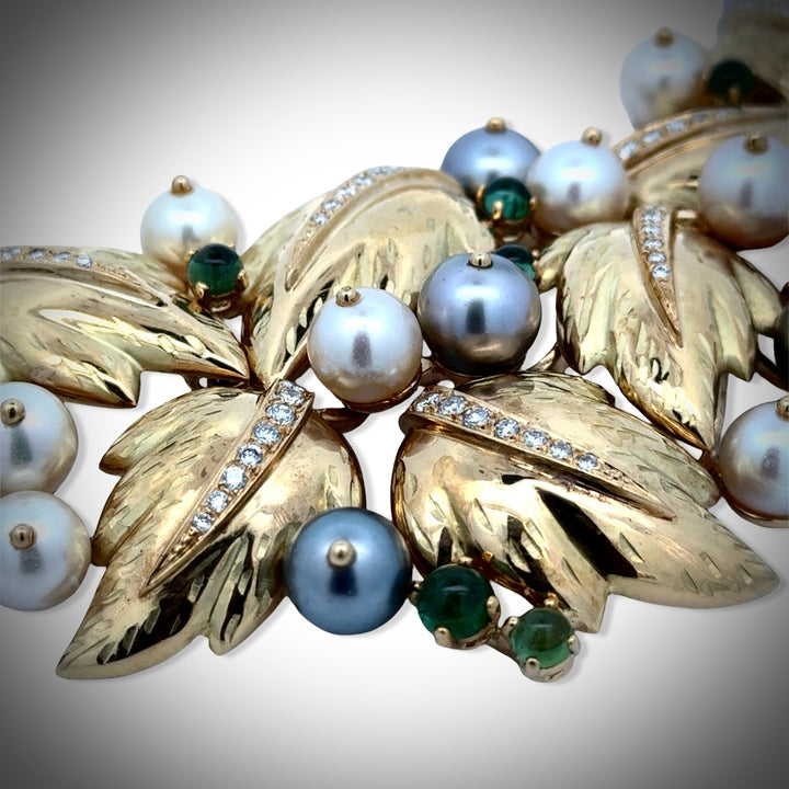 Estate Of Hollywood Actress Connie Stevens Chaumet Paris Diamond Pearl and Tourmaline 18K Yellow Gold Necklace