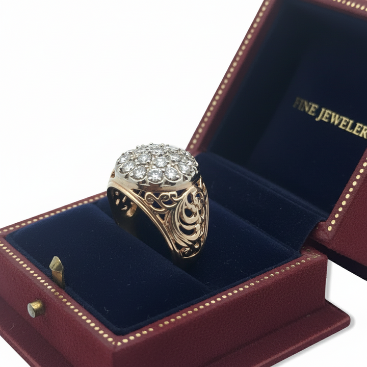 Gents Diamond Cluster 14K Yellow and White Gold Ring