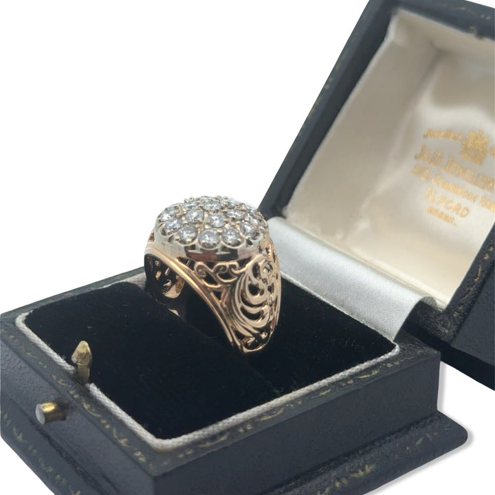 Gents Diamond Cluster 14K Yellow and White Gold Ring