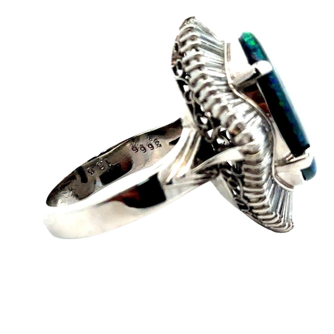 GIA Black Opal and Diamond Platinum Ring