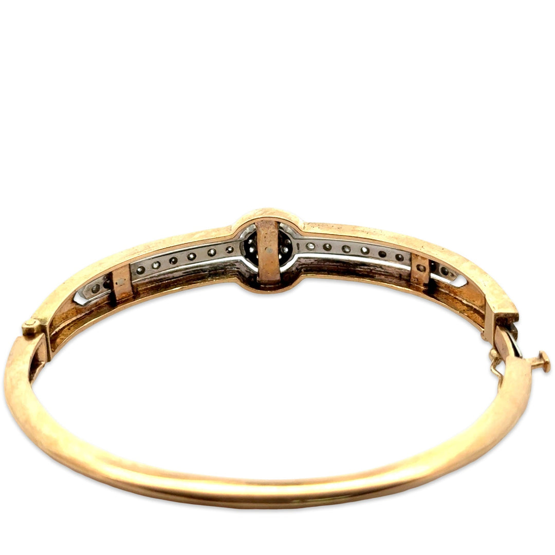 Victorian Diamond, Pearl and Blue Enamel 14K Yellow Gold Bangle