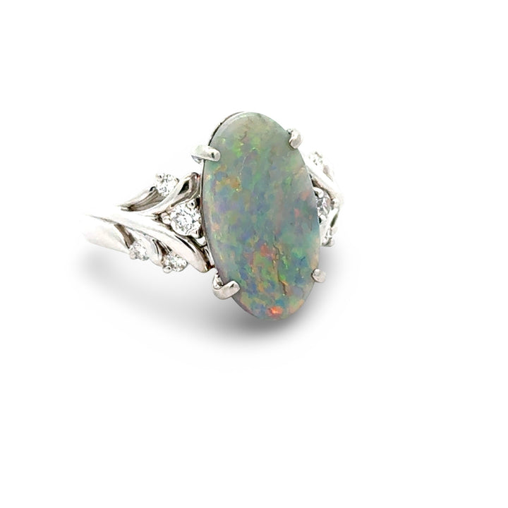 Fine Opal and Diamond Platinum Ring