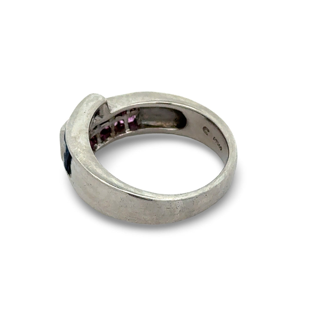 Pink and Blue Sapphire Platinum Bypass Ring