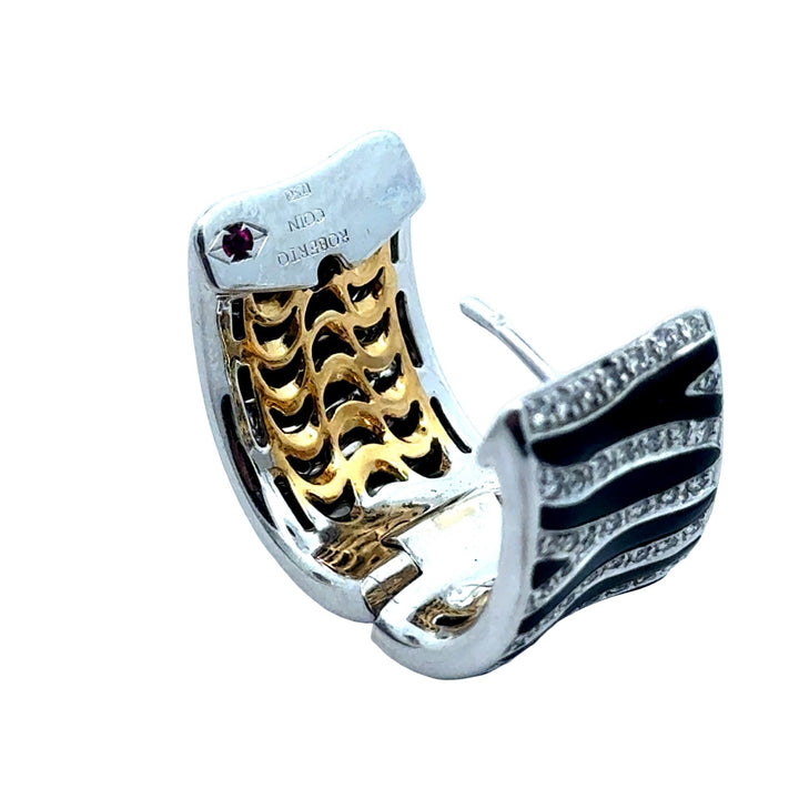Roberto Coin "Animalier" Diamond and Enamel 18K White and Yellow Gold Earrings