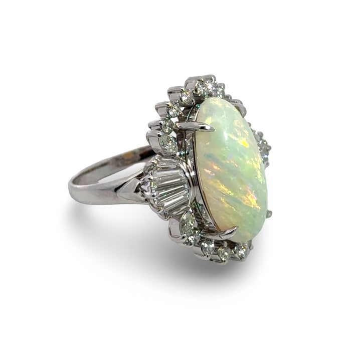 Fine Opal and Diamond Platinum Ring