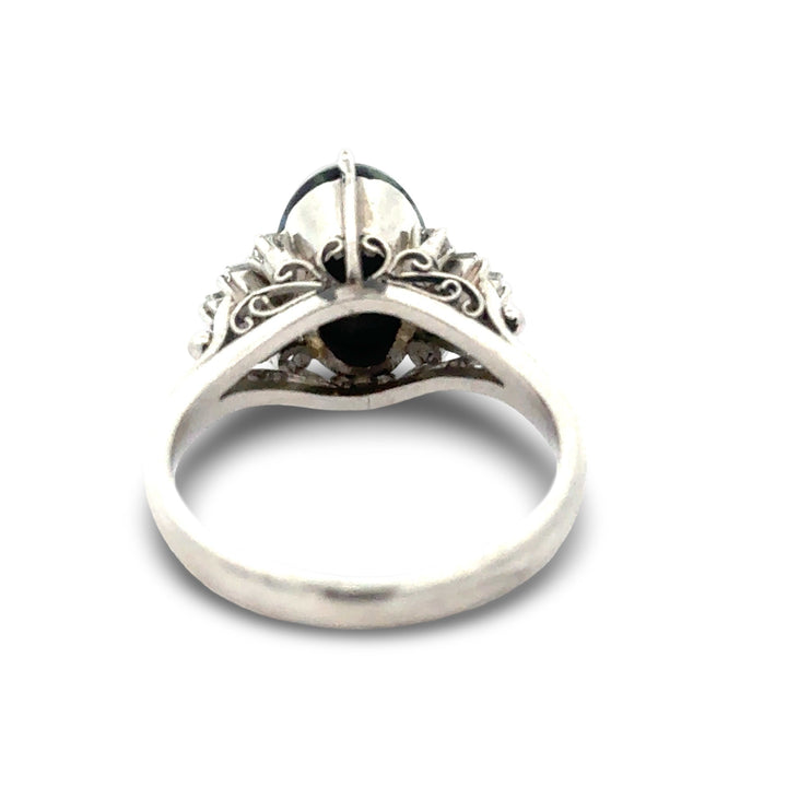 Black Opal and Diamond Platinum Ring