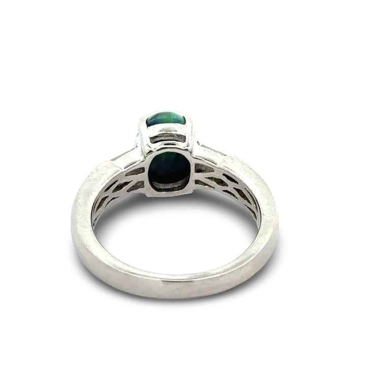 Fine Black Opal and Diamond Platinum Ring