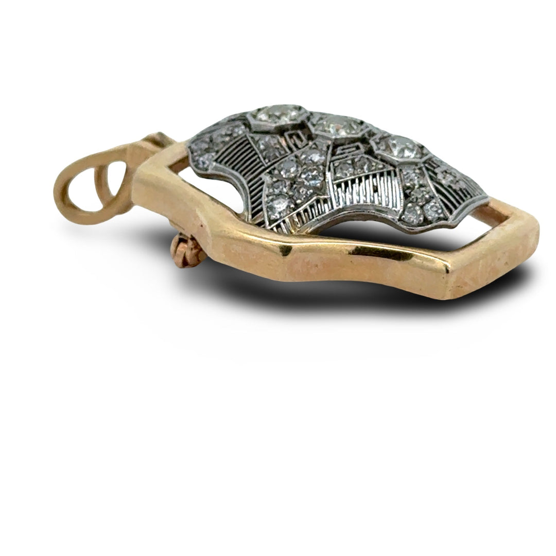 Diamond Filigree Platinum and 14K Yellow Gold Pendant/Brooch