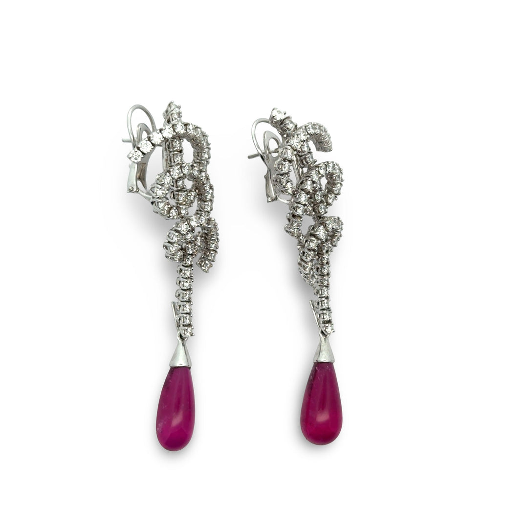 Designer Bergio Diamond and Rubellite 18kt White Gold Earrings