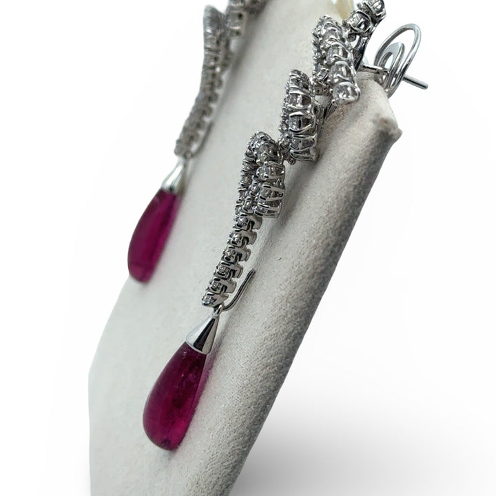 Designer Bergio Diamond and Rubellite 18kt White Gold Earrings