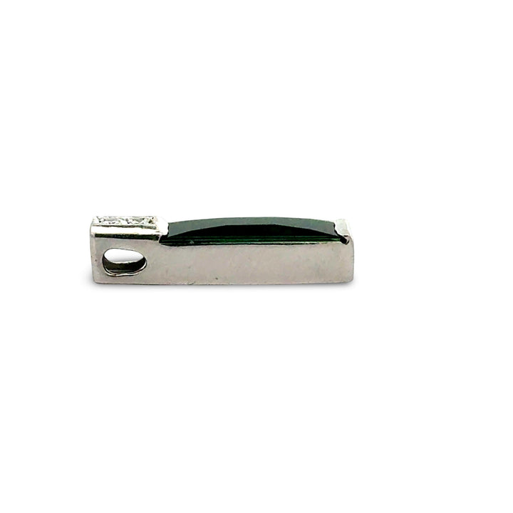 Custom Made Elongated Green Tourmaline and Diamond Platinum Pendant