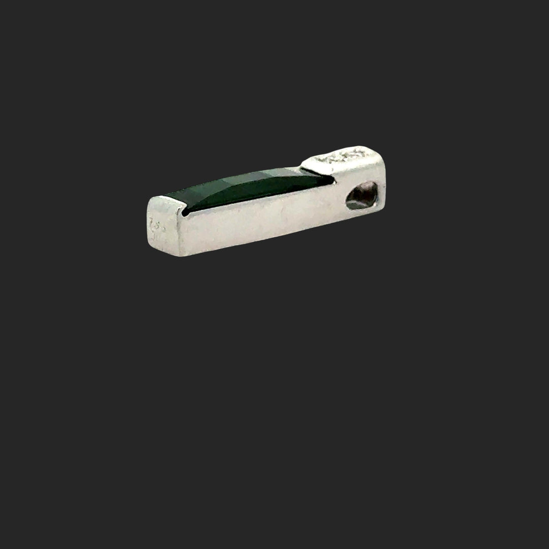 Custom Made Elongated Green Tourmaline and Diamond Platinum Pendant