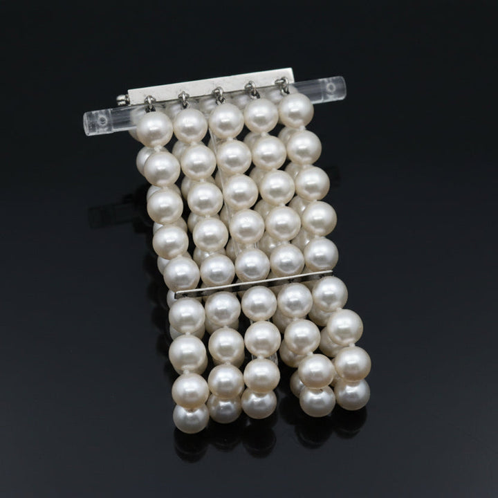 Italian 5 Row 7.75-8.50mm Cultured Pearl 14K White Gold Wide Bracelet