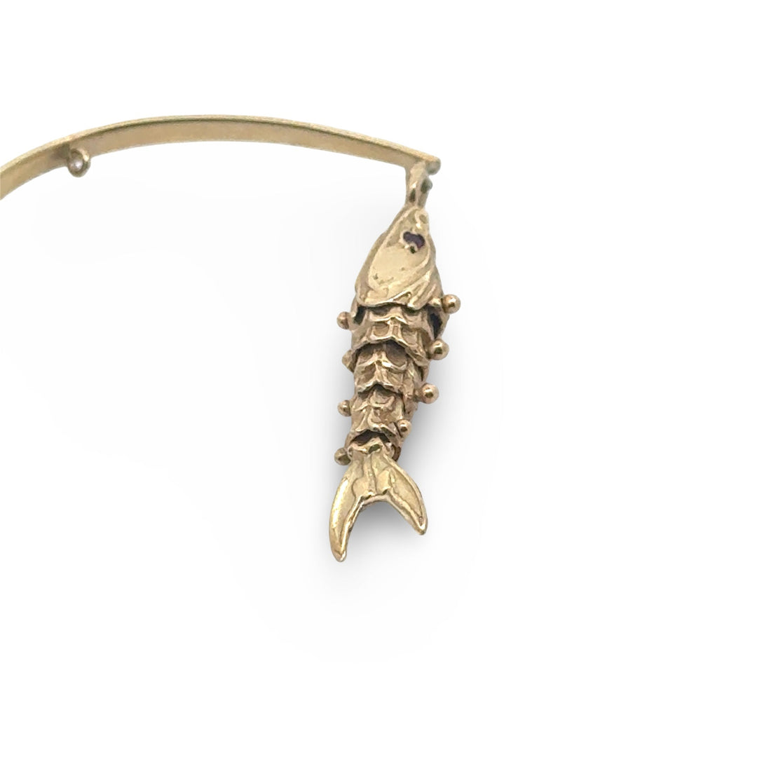 THe Wicked Tuna Fisherman Captain 14k Yellow Gold Articulating Fishing Pole and Reel Brooch