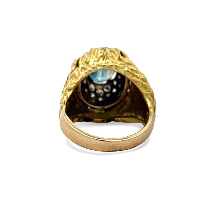 1970's Designer Sapphire and Diamond 18k Yellow and White Gold Ring