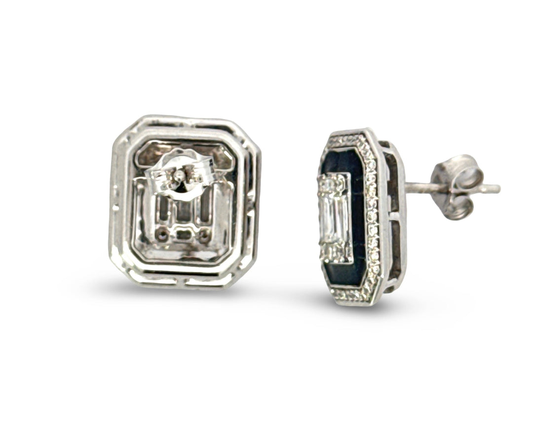 Modern Diamond and Black Enamel 14Kt White Gold Earrings