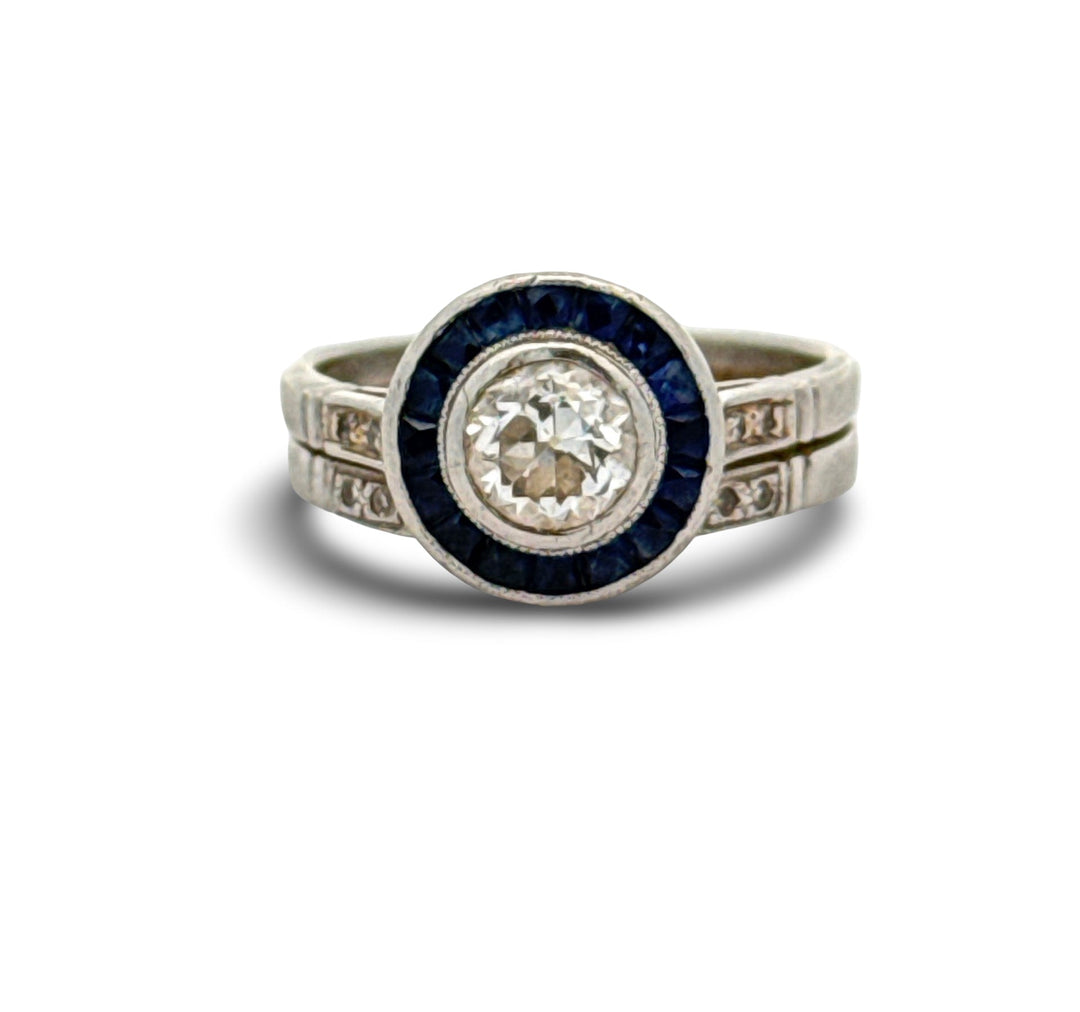Art Deco 1925 Diamond and Sapphire Platinum Bridal Set