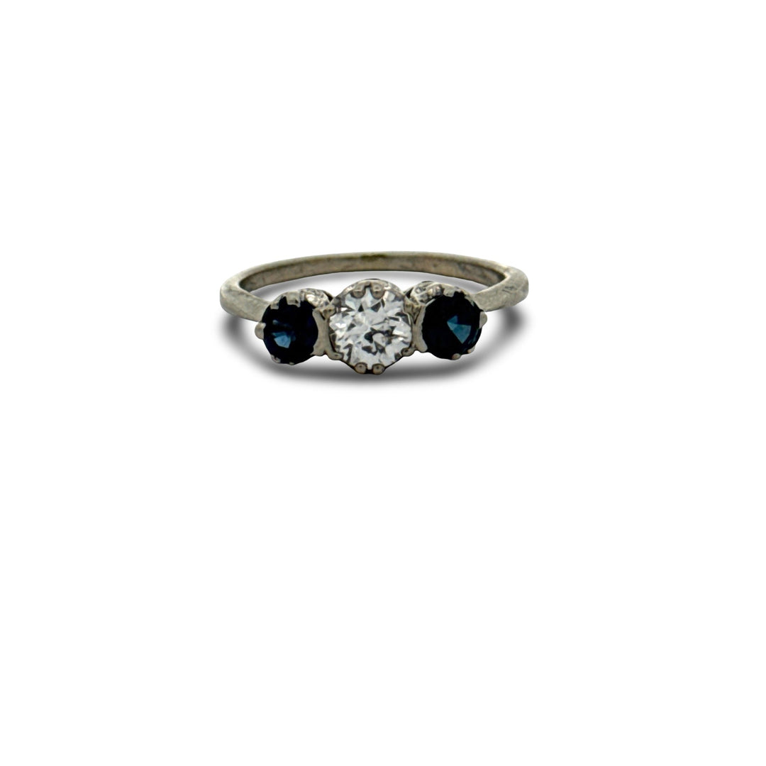 Art Deco Diamond and Sapphire 18K White Gold Ring