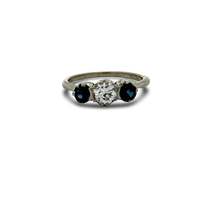 Art Deco Diamond and Sapphire 18K White Gold Ring
