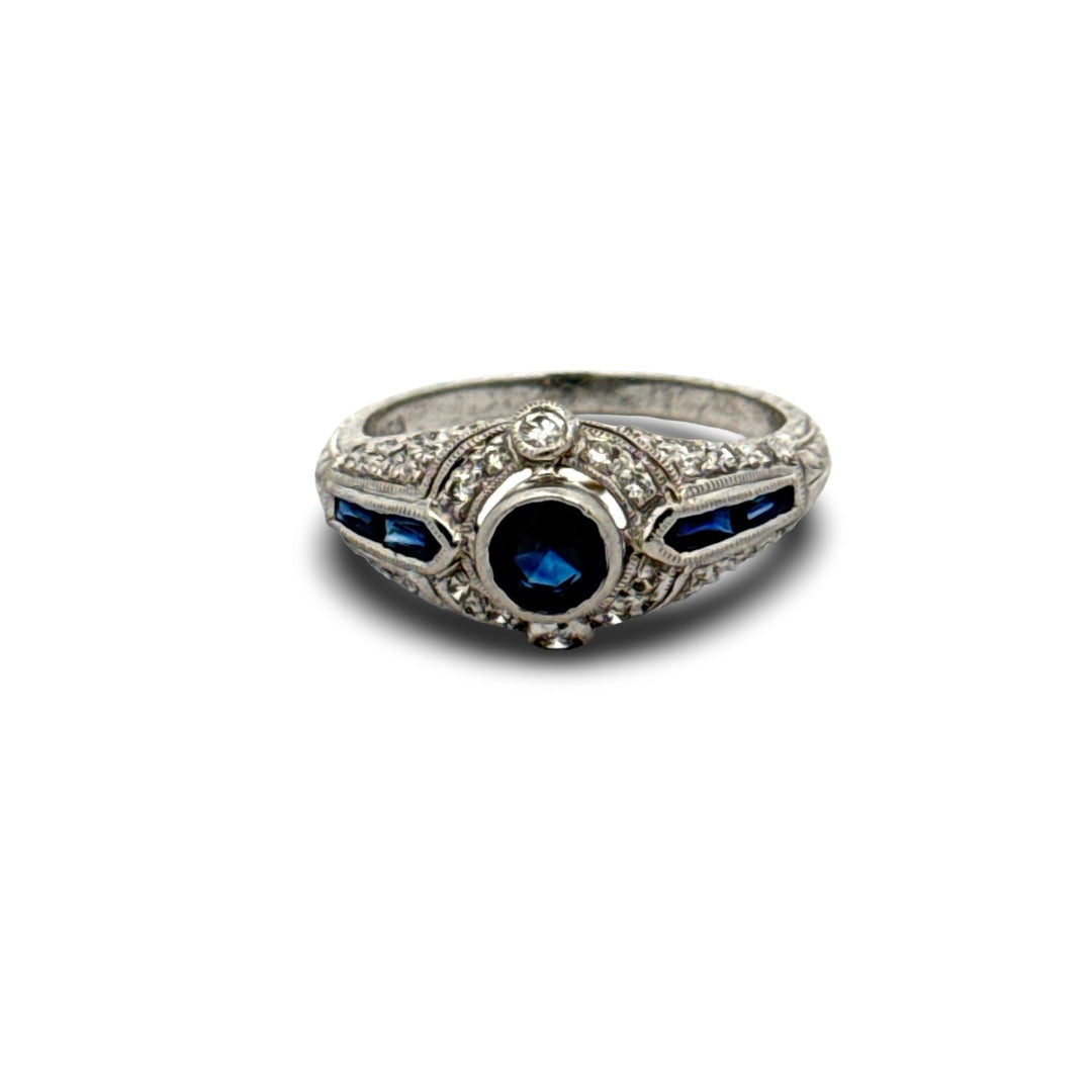 Art Deco Style Diamond and Sapphire Platinum Ring