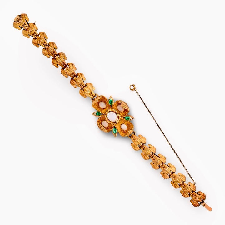 Victorian 1880's Emerald, Opal Suite in Original Box - Necklace, Pendant, Bracelet and Earrings 14Kt Yellow Gold