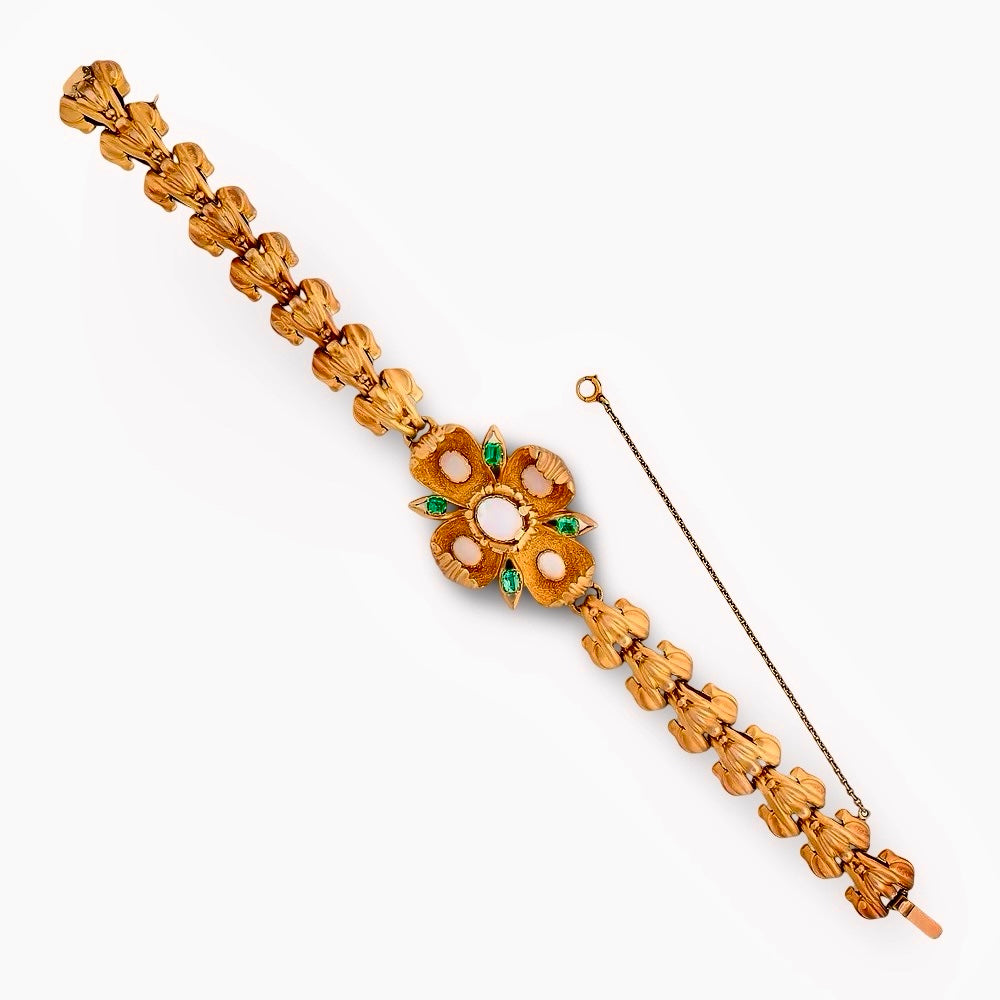 Victorian 1880's Emerald, Opal Suite in Original Box - Necklace, Pendant, Bracelet and Earrings 14Kt Yellow Gold