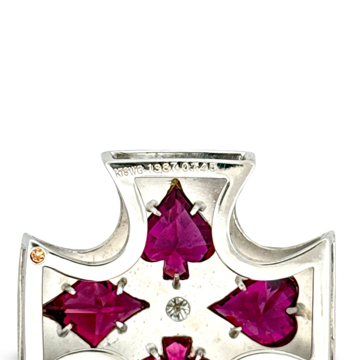 Custom Made Garnet and Diamond 18K White Gold Playing Card Suit Pendant