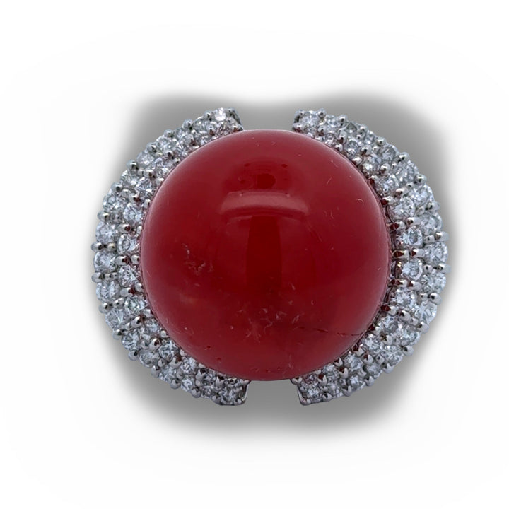 Coral, Diamond and Platinum Statement Ring