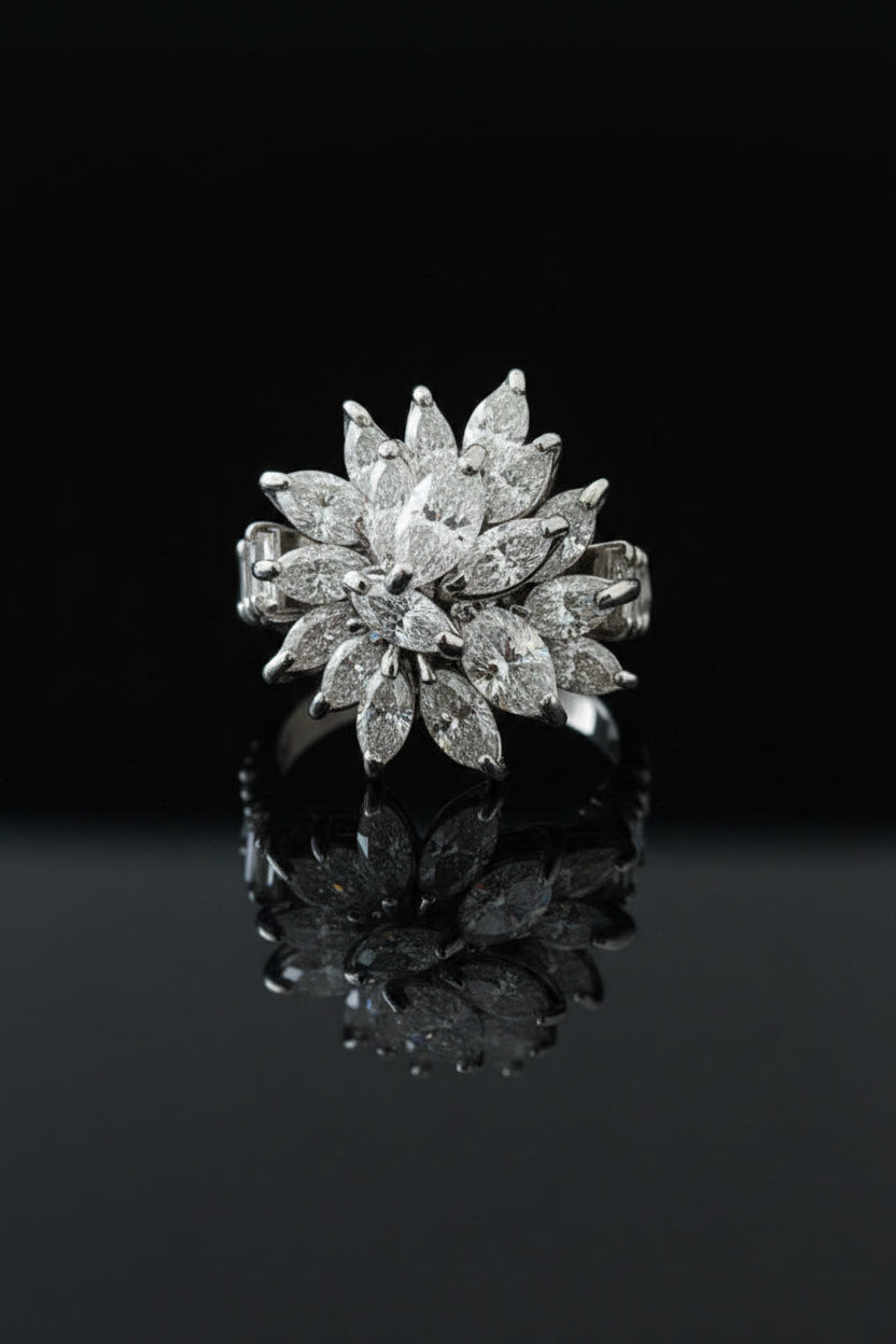 1970's Diamond and Platinum Cluster Ring