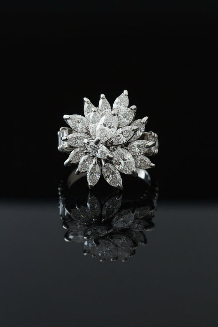 1970's Diamond and Platinum Cluster Ring