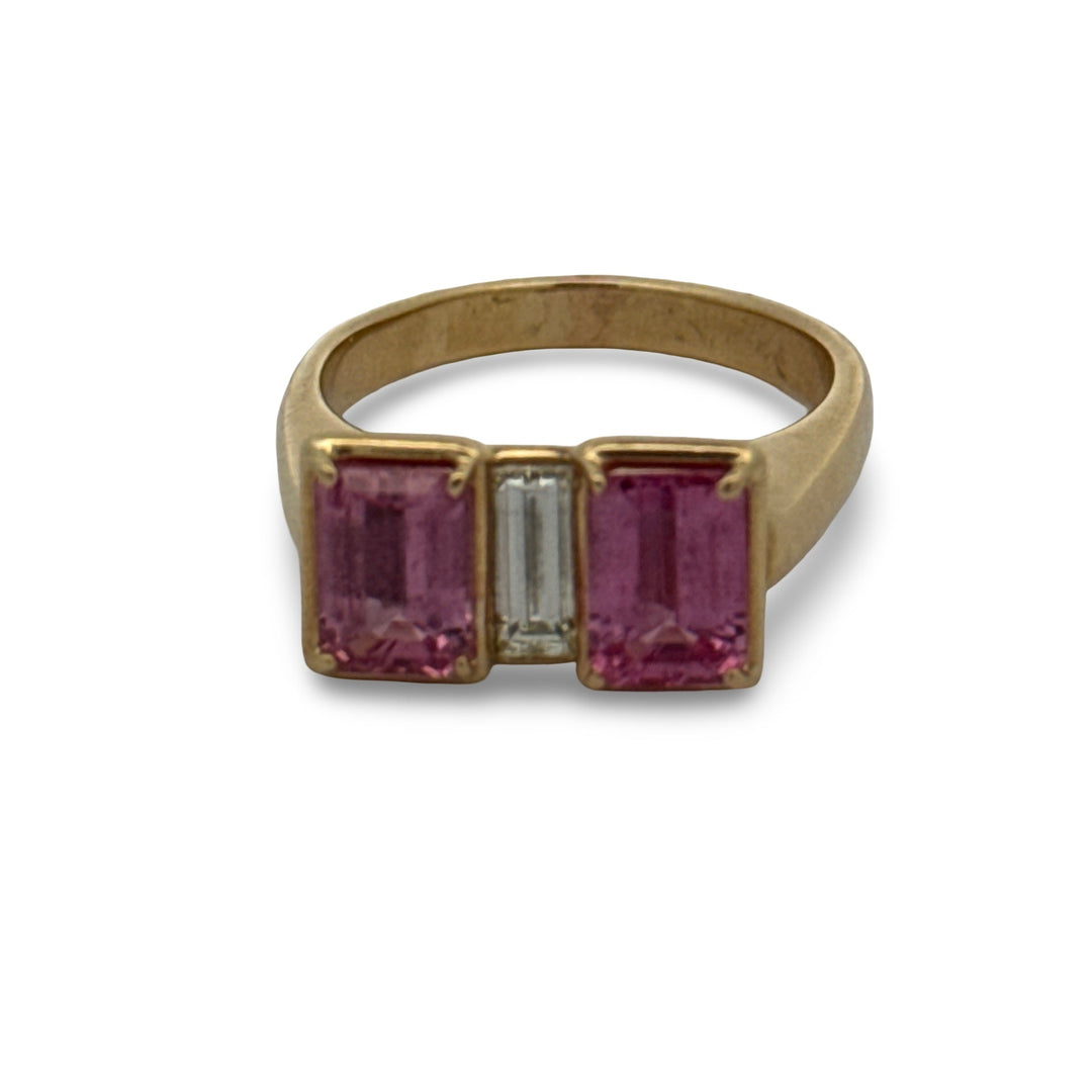 Pink Sapphire, Diamond and 18K Yellow Gold Statement Ring