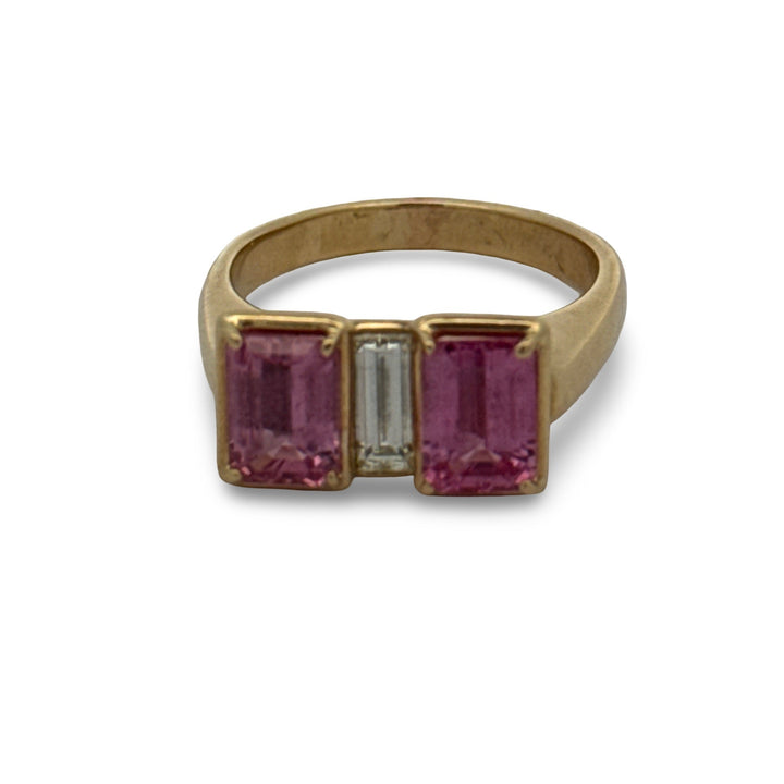 Pink Sapphire, Diamond and 18K Yellow Gold Statement Ring