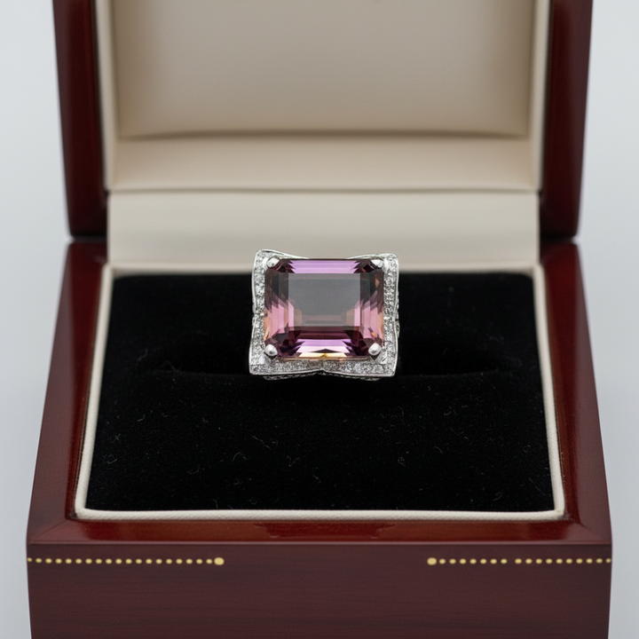 Emerald Cut Ametrine, Diamond and 18K White Gold Statement Ring