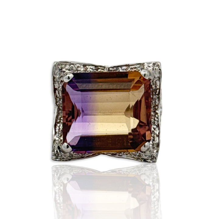 Emerald Cut Ametrine, Diamond and 18K White Gold Statement Ring