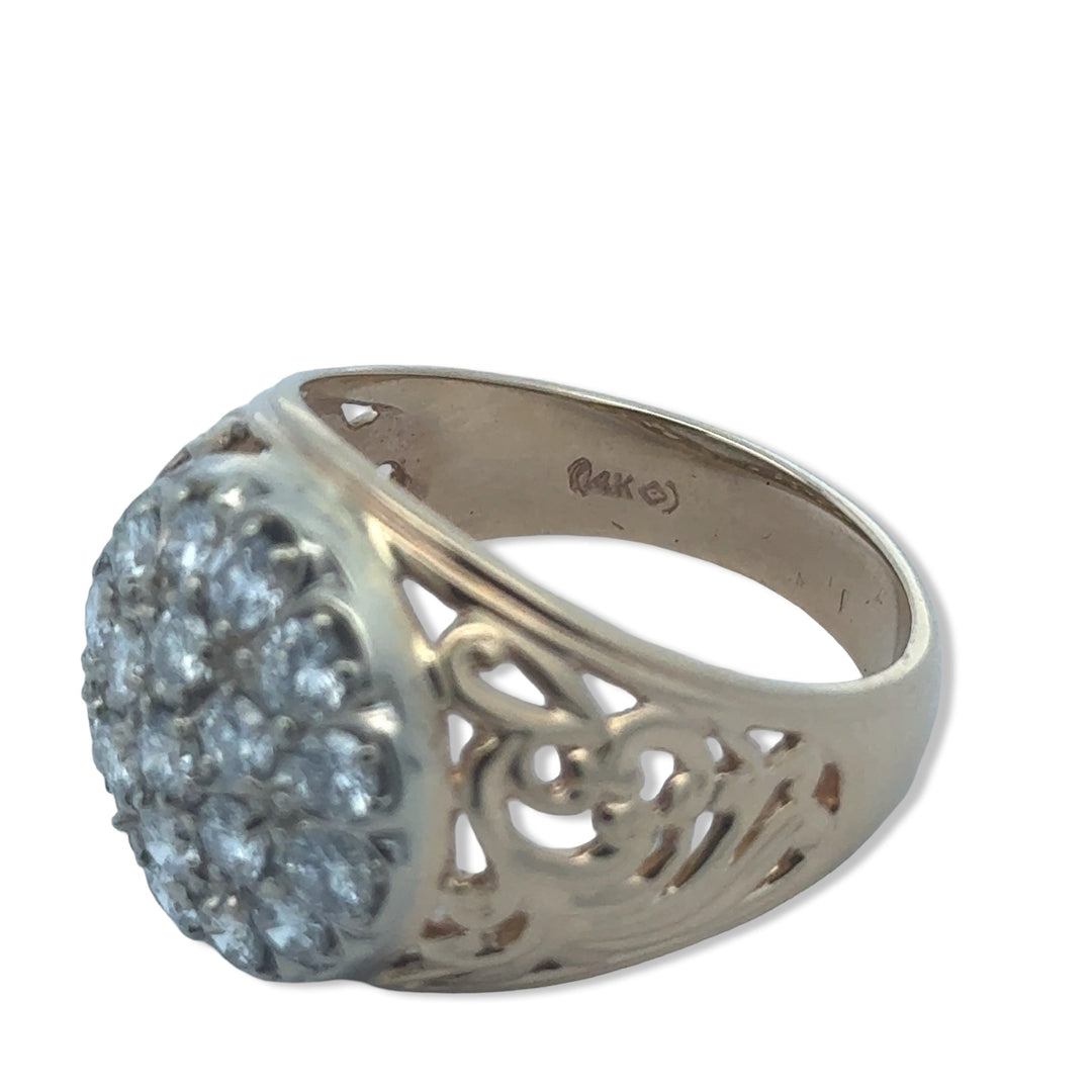 Gents Diamond Cluster 14K Yellow and White Gold Ring