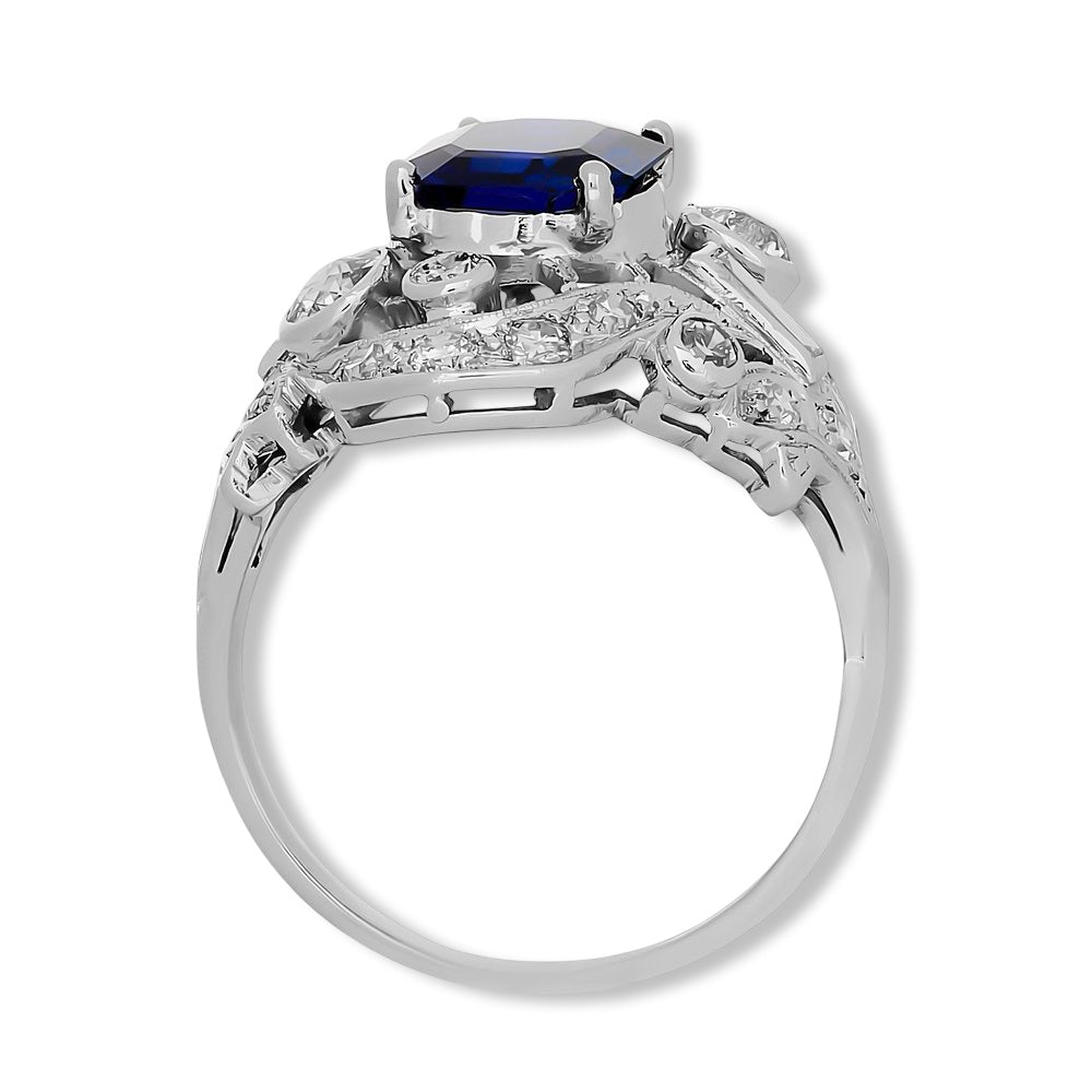 No Heat Burma Sapphire and Diamond Platinum Ring