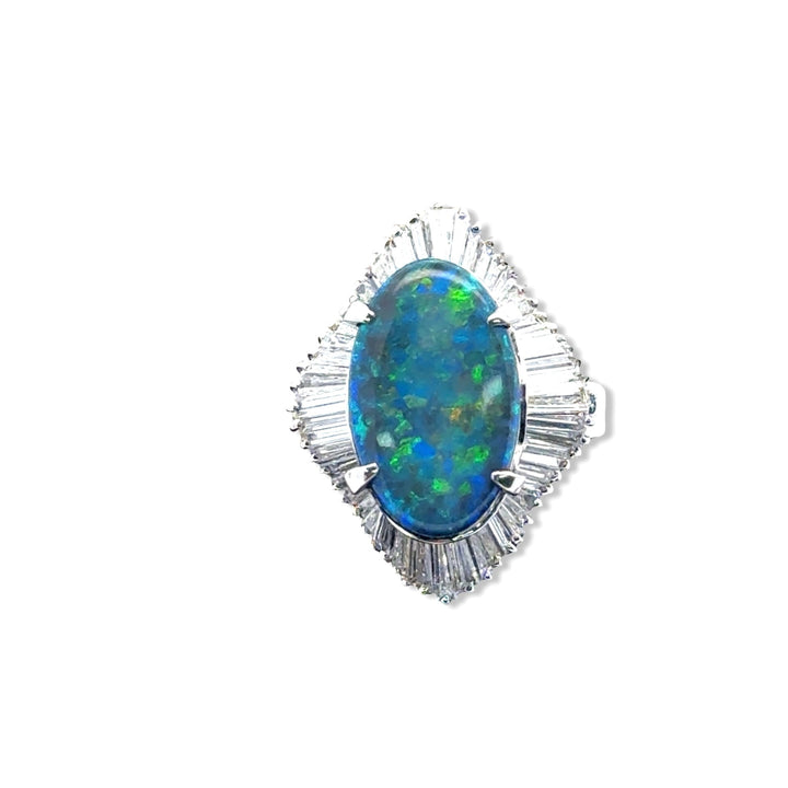 GIA Black Opal and Diamond Platinum Ring