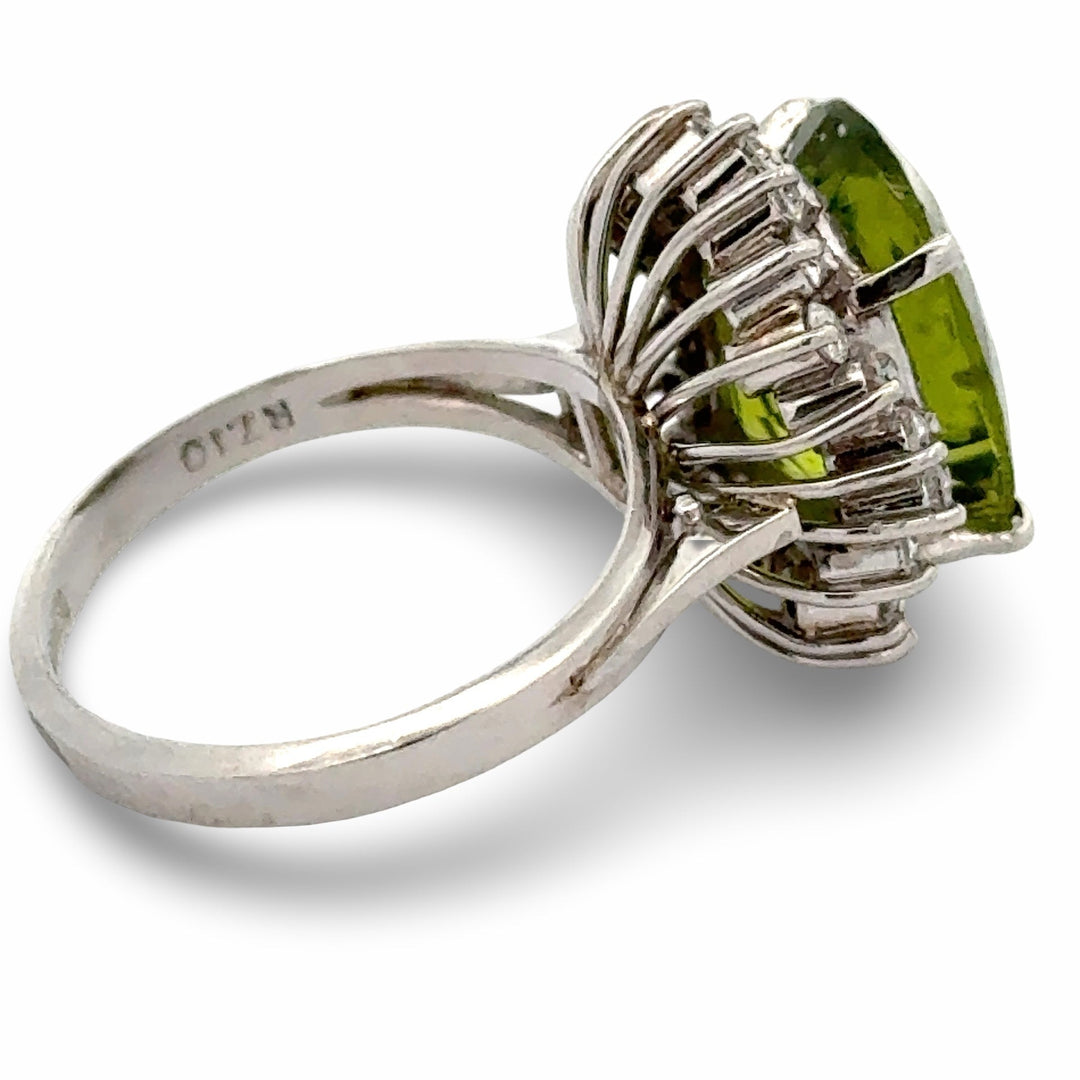 Peridot and Diamond Platinum Ring