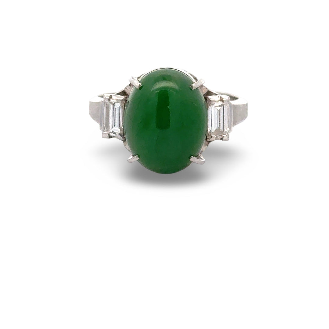 Fine Jade and Diamond Platinum Ring